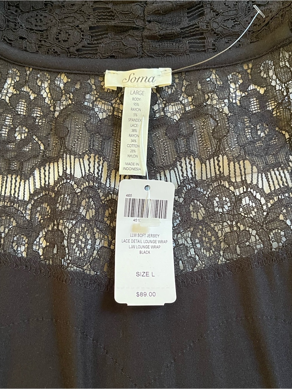 Soma Black Lace Detail Lounge Wrap Cardigan Large NWT - Picture 6 of 9